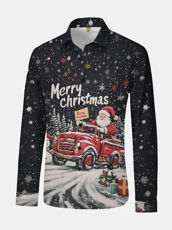 Christmas Santa Claus Long Sleeve Casual Dress Shirt