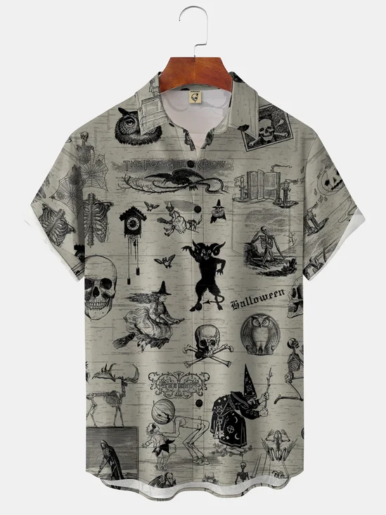 Moisture-wicking Halloween Chest Pocket Hawaiian Shirt