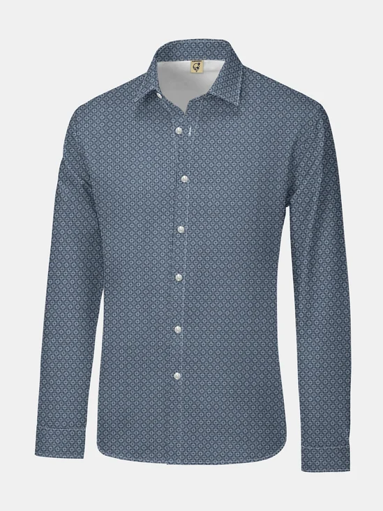 Geometric Regular Fit Long Sleeve Casual Dress Shirt