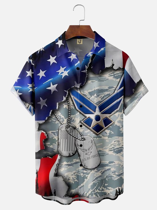 Moisture-wicking Air Force Veterans Day Chest Pocket Casual Shirt