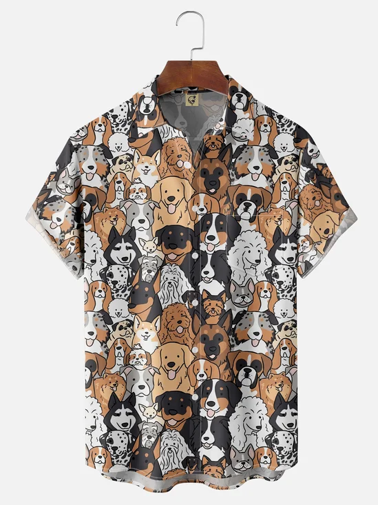 Moisture Wicking Funny Dog Chest Pocket Hawaiian Shirt