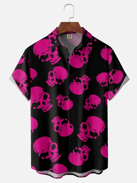 Moisture-wicking Rock Skull Chest Pocket Casual Shirt