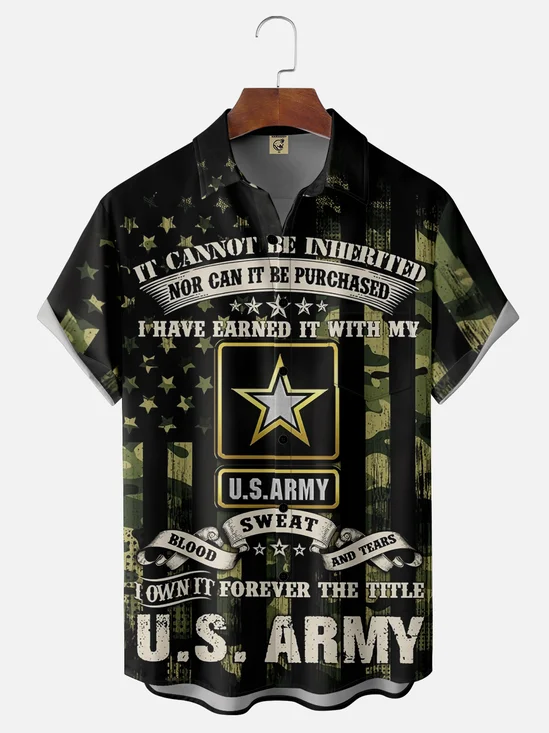 Moisture-wicking Veterans Day US Army Chest Pocket Casual Shirt