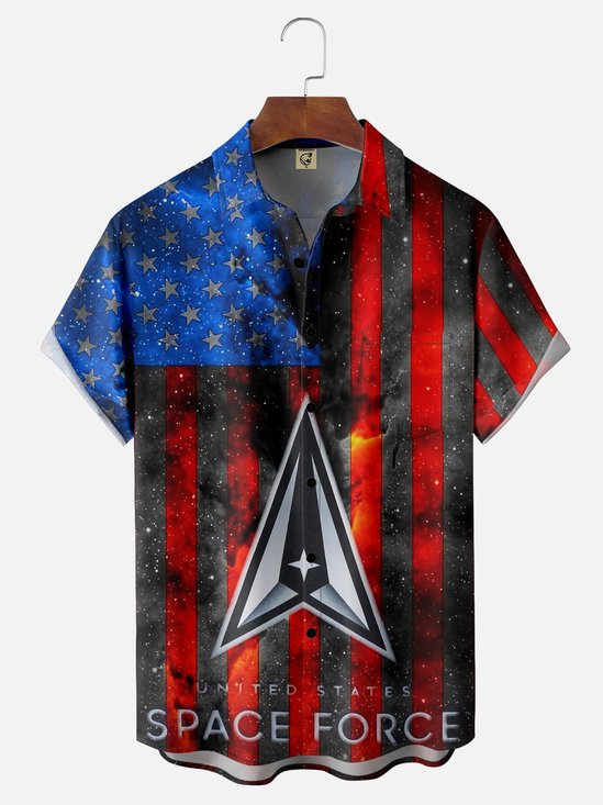Moisture-wicking Veterans Day Space Air Force Chest Pocket Casual Shirt