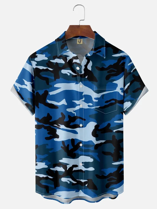 Moisture-wicking Veterans Day Navy Camouflage Chest Pocket Casual Shirt