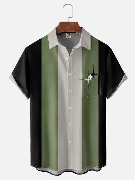 Hardaddy Men's Geometric Graphic Print Short Sleeve Shirt