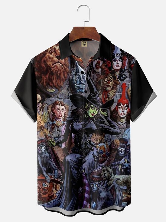 Moisture-wicking Halloween Wicked Witch Chest Pocket Hawaiian Shirt