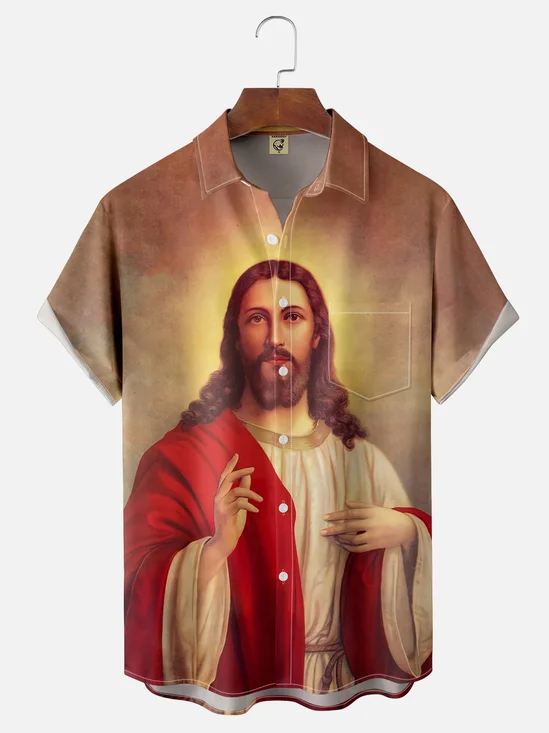 Moisture-wicking Christianity Jesus Faith Chest Pocket Casual Shirt