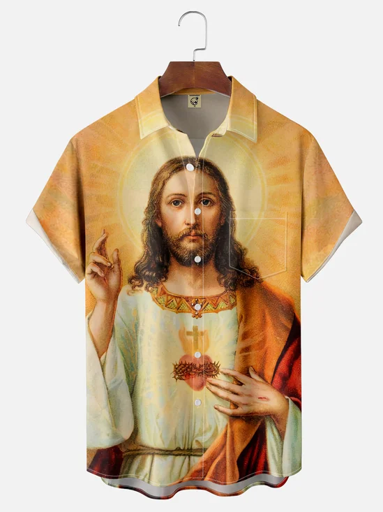 Moisture-wicking Christianity Jesus Faith Salvation Chest Pocket Casual Shirt