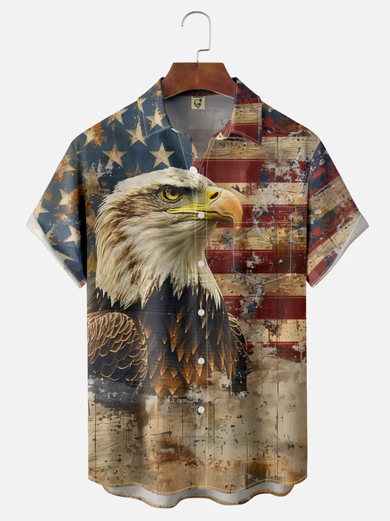 Moisture-wicking American Eagle Veterans Day Chest Pocket Casual Patriotic Shirt