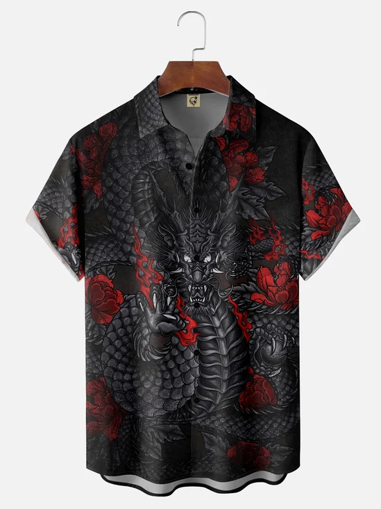Moisture Wicking Ukiyo-e Dragon Chest Pocket Hawaiian Shirt
