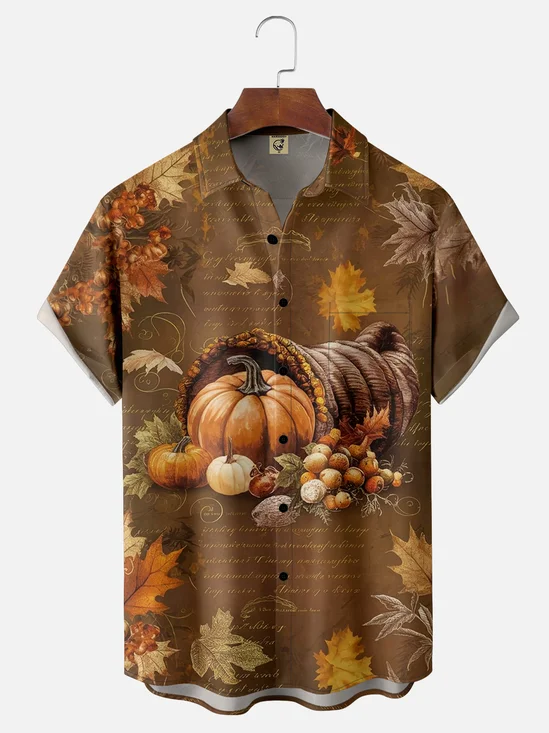 Moisture-wicking Thanksgiving Pumpkin Chest Pocket Hawaiian Shirt