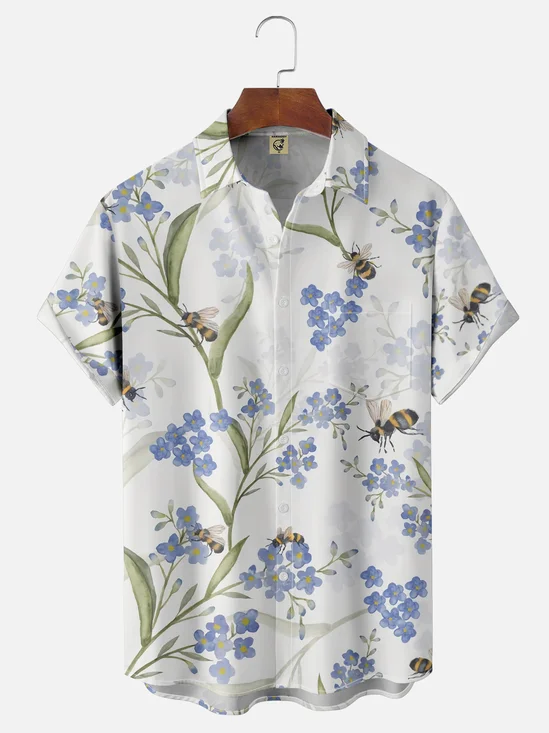 Moisture-wicking Tropical Floral Chest Pocket Hawaiian Shirt