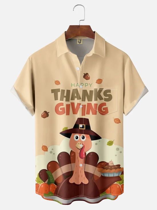 Moisture-wicking Thanksgiving Turkey Chest Pocket Casual Shirt
