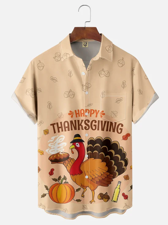 Moisture-wicking Thanksgiving Turkey Chest Pocket Casual Shirt