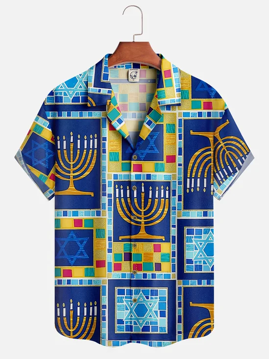 Moisture-wicking Hanukkah Candle Aloha Shirt