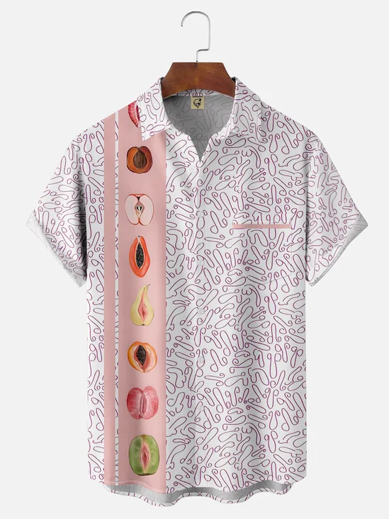 HawMoisture-wicking Artistic Fruit Chest Pocket Bowling Shirt