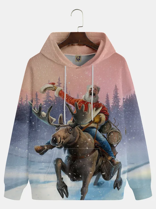 Santa Claus Riding Reindeer and Laughing Hoodie Sweatshirt