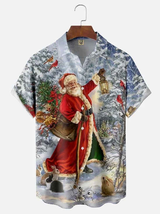 Moisture-wicking Christmas Santa Claus Chest Pocket Holiday Shirt