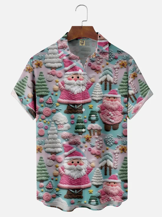 Moisture-wicking Christmas Santa Chest Pocket Casual Shirt