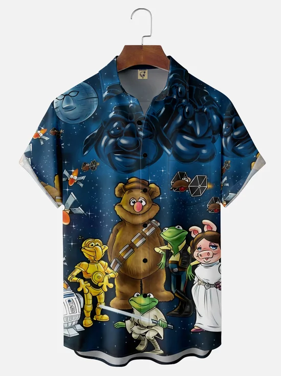 Moisture Wicking Animal Cartoon Chest Pocket Hawaiian Shirt