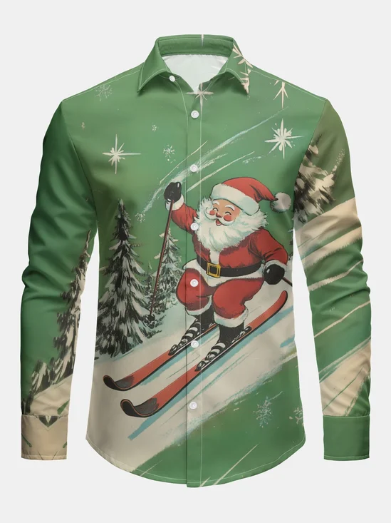 Christmas Santa Claus Regular Fit Long Sleeve Casual Holiday Dress Shirt