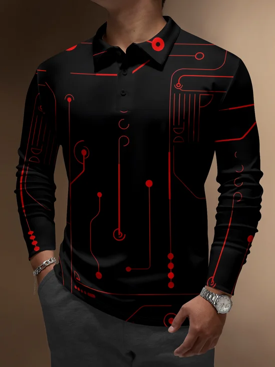 Moisture-wicking Geometric Electronic Pattern Golf Polo Shirt