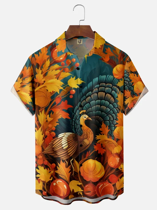 Moisture-wicking Thanksgiving Turkey Chest Pocket Casual Shirt