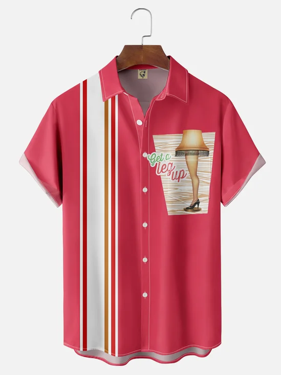 Moisture Wicking Christmas Chest Pocket Bowling Shirt