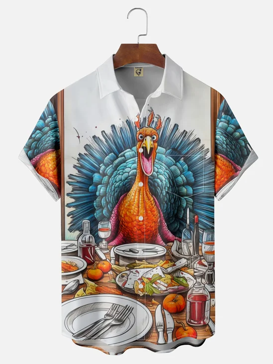 Moisture-wicking Thanksgiving Turkey Chest Pocket Casual Shirt