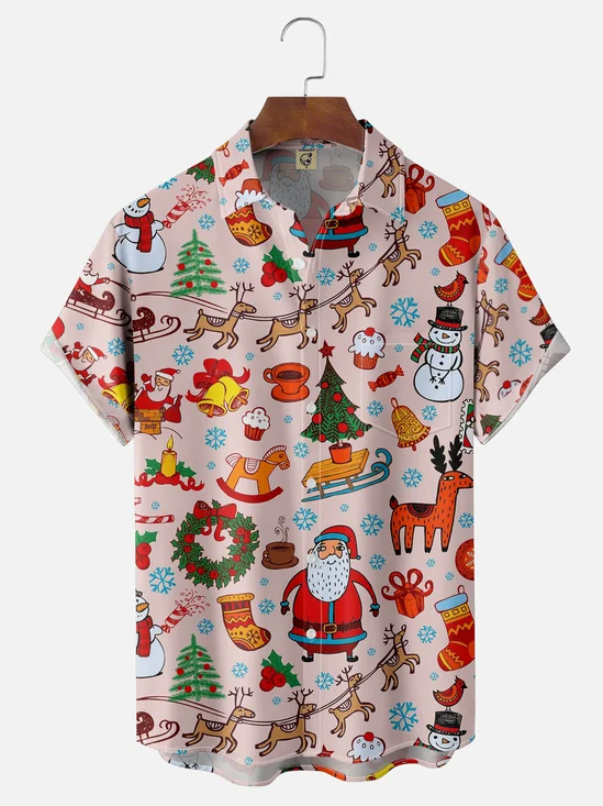 Moisture Wicking Santa Claus Gift Chest Pocket Hawaiian Shirt