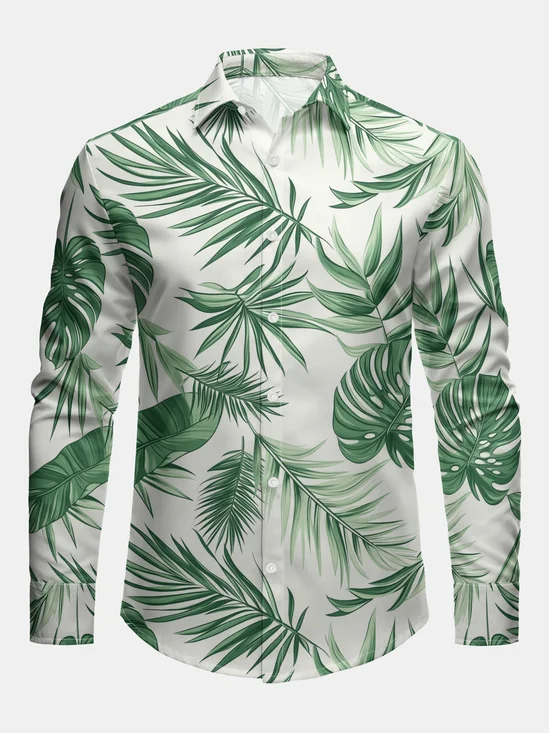 Palm Tree Regular Fit Long Sleeve Casual Tropical Dress Shirt