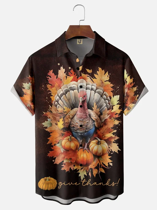 Moisture-wicking Thanksgiving Turkey Chest Pocket Casual Shirt