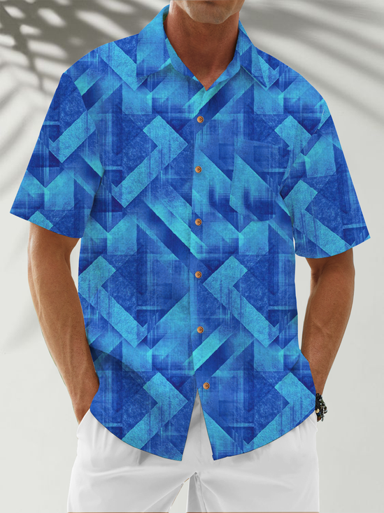 Moisture Wicking Geometric Gradient Chest Pocket Hawaiian Shirt