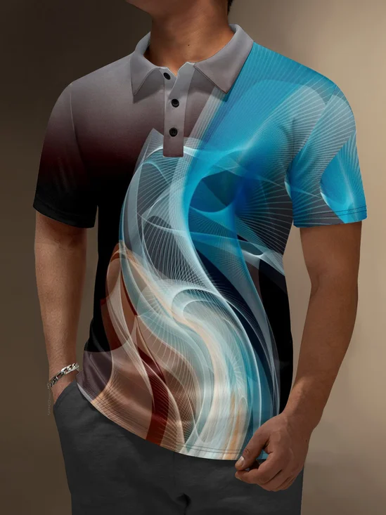 Moisture Wicking Geometric Abstract Wave Golf Polo