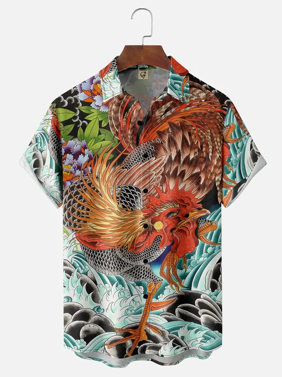 Moisture-wicking Rooster Waves Chest Pocket Casual Shirt