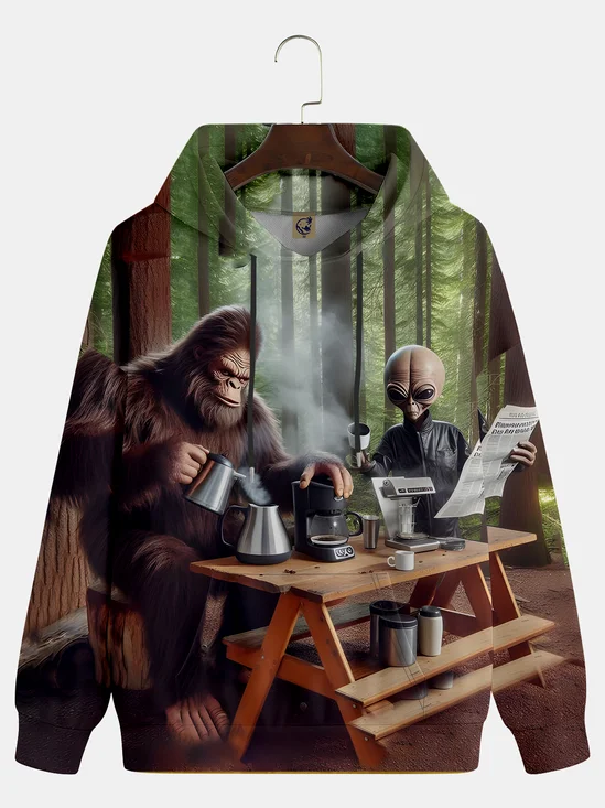 Bigfoot and Alien Morning Coffee Hoodie Sweatshirt