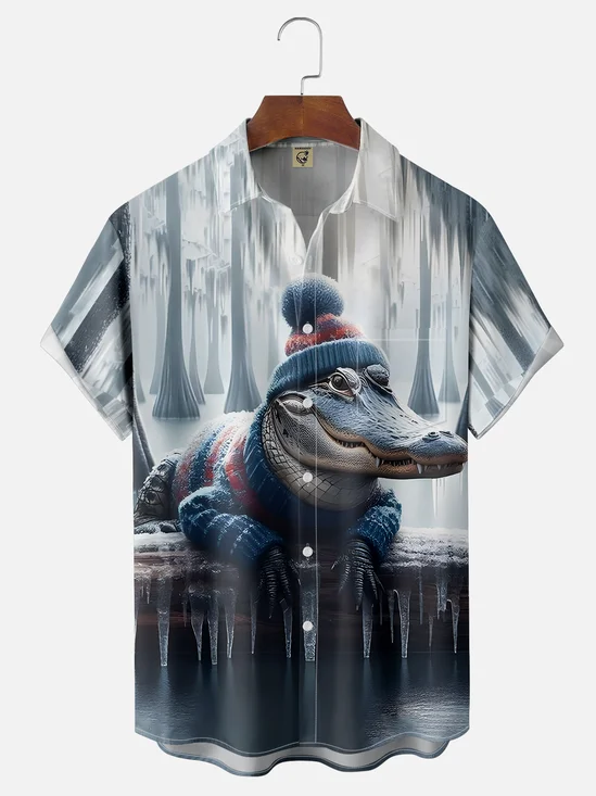 Moisture-wicking Alligator For The Winter Chest Pocket Hawaiian Shirt