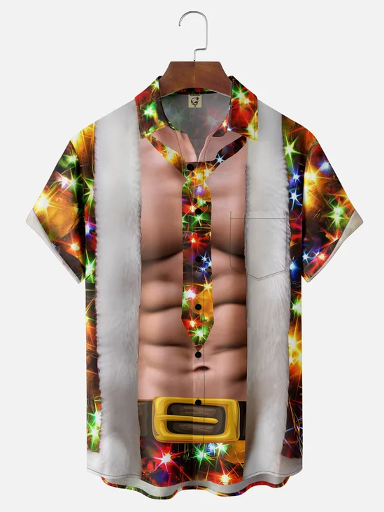 Moisture-wicking Muscle Ugly Christmas Chest Pocket Hawaiian Shirt