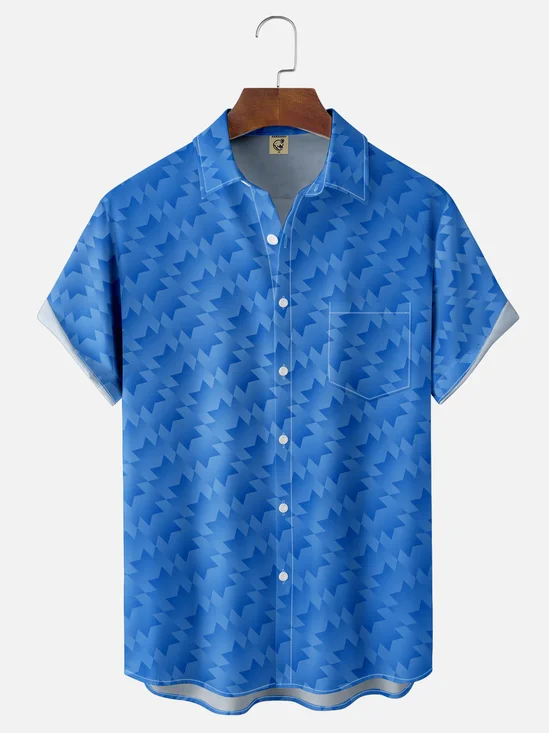 Moisture Wicking Geometric Check Chest Pocket Hawaiian Shirt