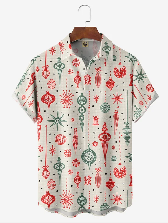 Tall Size Moisture-wicking Christmas Decoration Chest Pocket Hawaiian Shirt