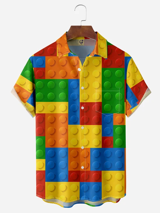 Tall Size Moisture-wicking Geomatric Cube Chest Pocket Casual Shirt