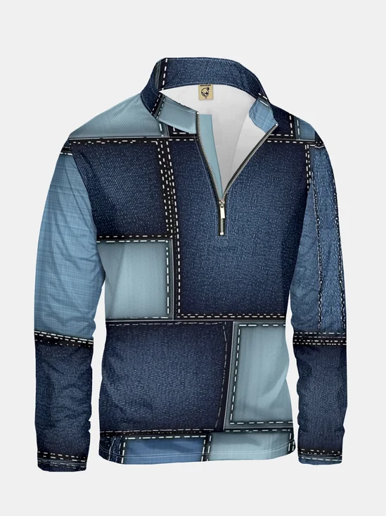 Abstract Art Splicing Texture Half-zip Pullover Sweatshirt
