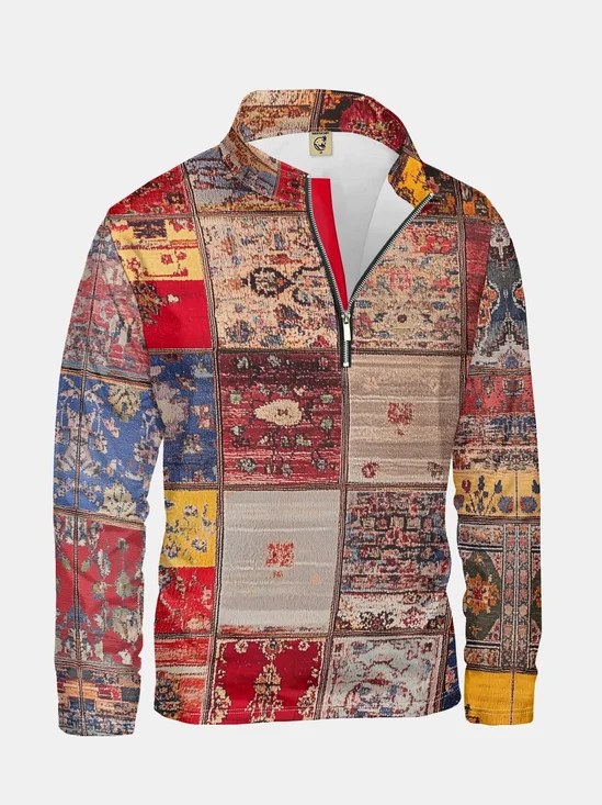 Abstract Art Splicing Texture Half-zip Pullover Sweatshirt