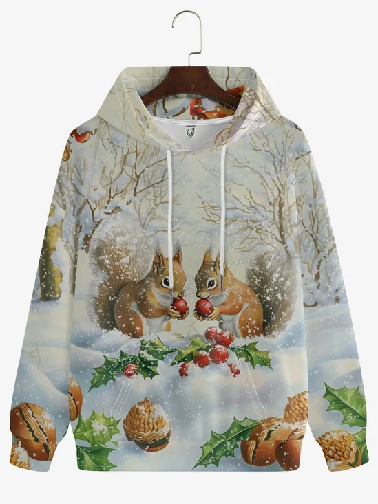 Christmas Squirrel Red Fruit Snow Scene Hoodie Sweatshirt