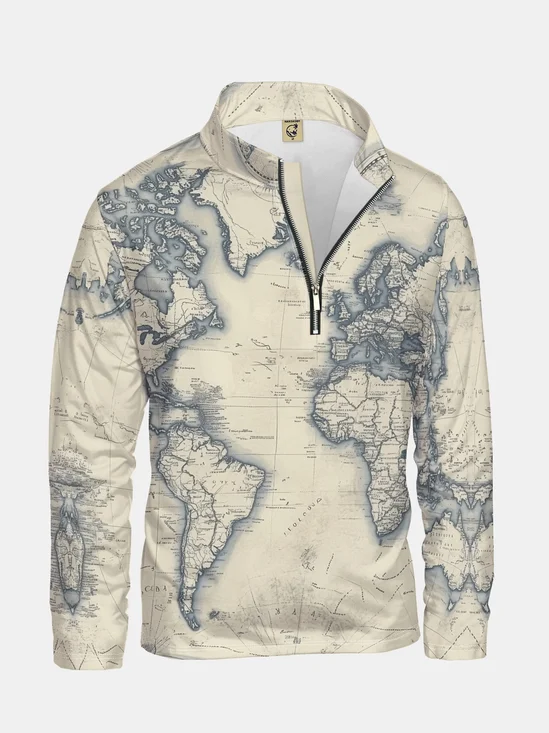 Map Art Illustration Half-zip Pullover Sweatshirt