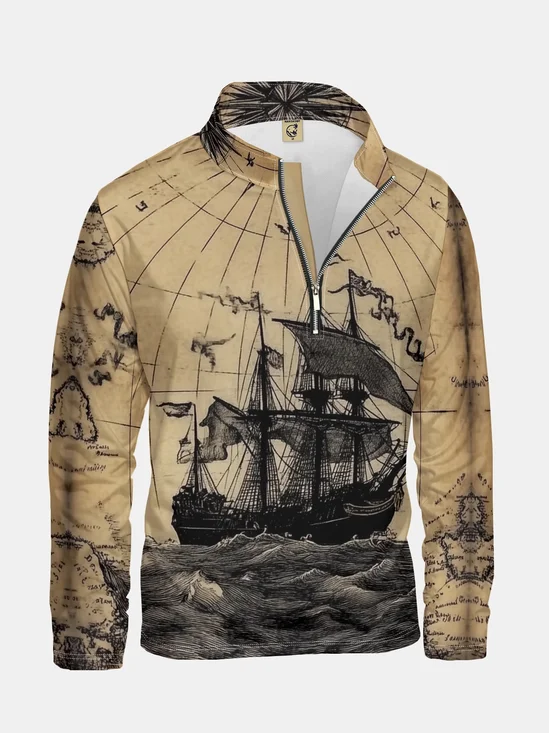 Ocean Sailboat Illustration Half-zip Pullover Sweatshirt