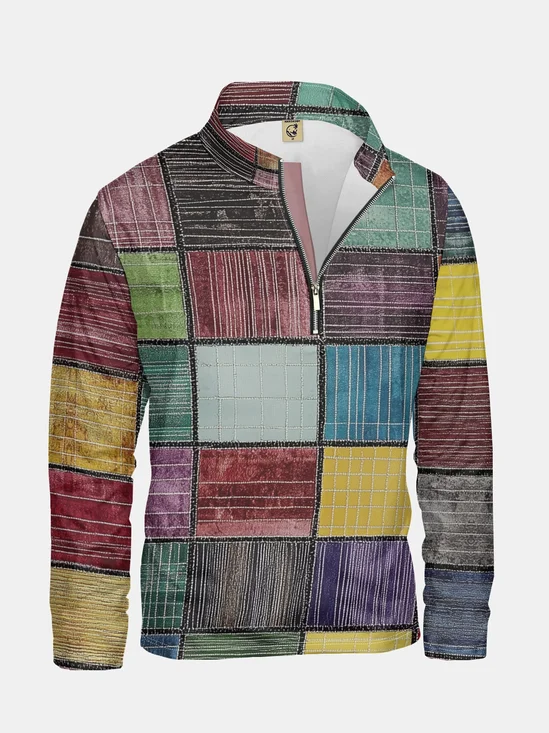 Abstract Art Patchwork Half-zip Pullover Sweatshirt