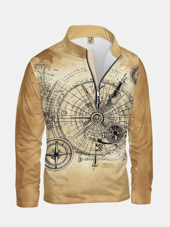 Art Map Compass Art Painting Half-zip Pullover Sweatshirt