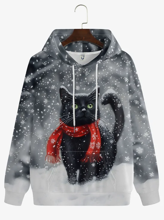 Christmas Cat Snow Scene Hoodie Sweatshirt